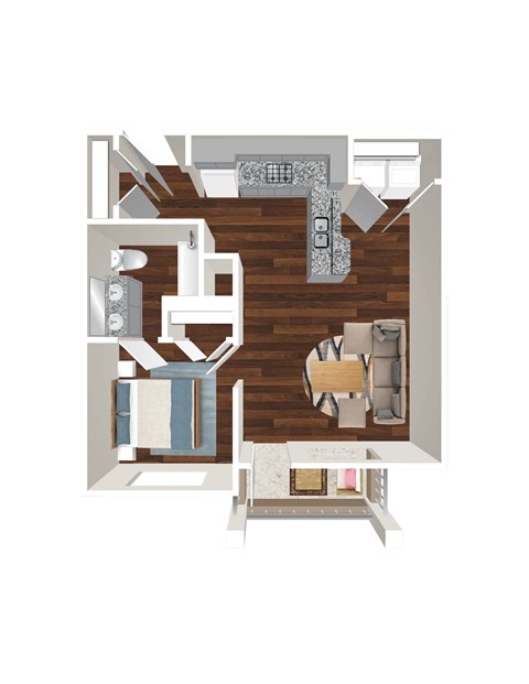 Floor plan for 1 bed, 1 bath, 698 sqft